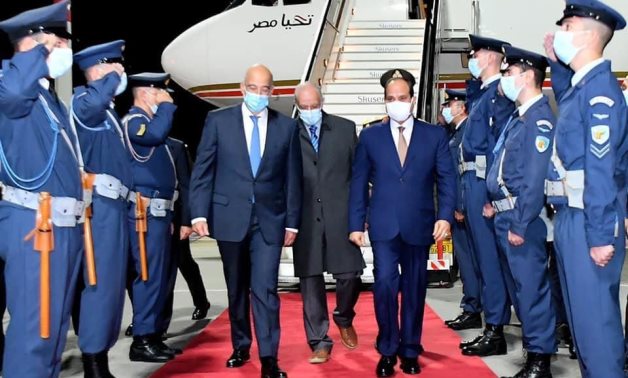 President Abdel Fatah al-Sisi upon arrival in the Greek Capital, Athens, in the evening of November 10, 2020. Press Photo 