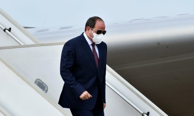 Egypt's President Abdel Fattah al-Sisi, wearing a protective mask, arrives for his visit to South Sudan in Juba, South Sudan, November 28, 2020. REUTERS/Jok Solomun