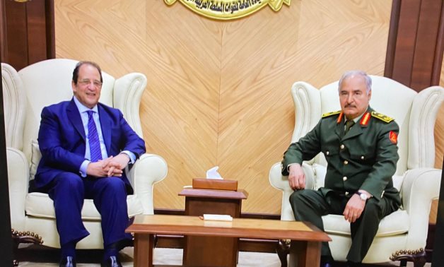 Head of the Egyptian General Intelligence Service (GIS) Abbas Kamel meets with LNA chief Khalifa Haftar in Benghazi