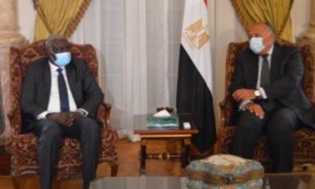 Foreign Minister Sameh Shoukry with the head of the African Union Commission Moussa Faki Mahamat