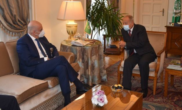 Secretary-General of the Arab League Ahmed Aboul Gheit (R) receives Greek Foreign Minister Nikos Dendias (L) – Courtesy of the Arab League