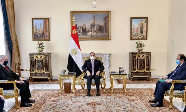 President Abdel Fatah al-Sisi in a meeting with Director of the French General Directorate for External Security (DGSE) Bernard Emie in Cairo on March 10, 2021. Press Photo 