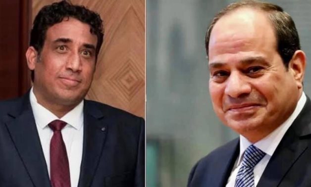 Egypt’s President Abdel Fattah El-Sisi (R) and new head of the Libyan Presidential Council Mohamed Al-Menfi (photo compilation/presidency)