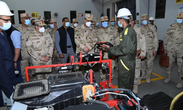 Minister of Defense and Military Production Mohamed Zaki visiting a vocational training center affiliated to the Egyptian Armed Forces on March 22, 2021. 