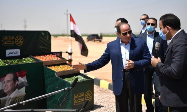 President Abdel Fatah al-Sisi checking "The Future of Egypt" project lying in New Delta located in the Western Desert on April 6, 2021. Press Photo