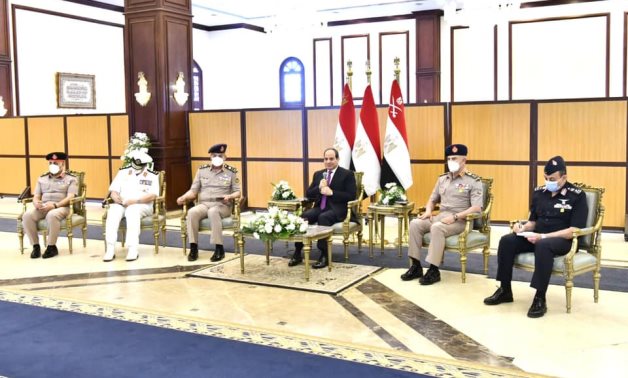 Egypt’s President Abdel Fattah El-Sisi met with key military leaders after the Friday Prayer in Al-Moushir Tantawy mosque – Presidency