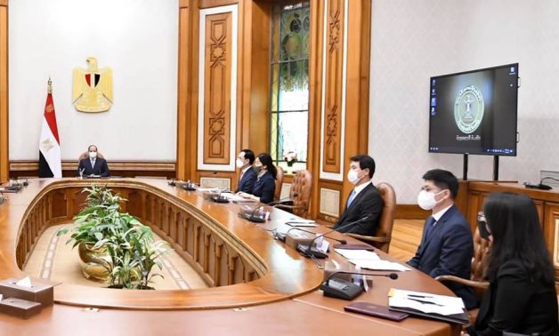 President Abdel Fatah al-Sisi in meeting with with Hyundai Rotem CEO in Cairo on April 27, 2021. Press Photo
