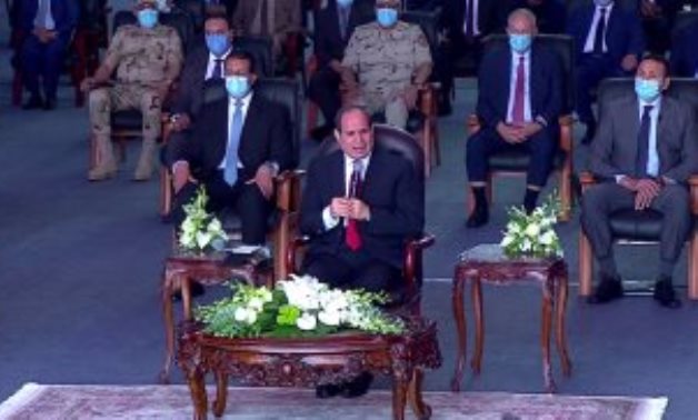 President Abdel Fatah al-Sisi speaking in a ceremony held in Ismailiyah on May 11, 2021 to inaugurate a number of projects affiliated to the Suez Canal. TV screenshot 