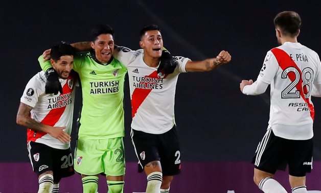 River Plate's Enzo Perez and teammates celebrate after the match Pool via REUTERS/Juan Ignacio Roncoroni