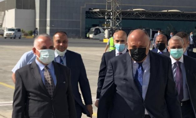 Minister of Foreign Affairs Sameh Shokry and Minister of Irrigation and Water Resources Mohamed Abdel Aty while heading to Khartoum, Sudan on June 9, 2021. Press Photo 