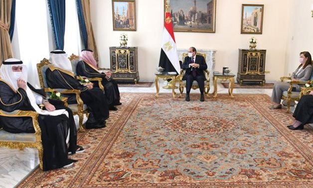 President Abdel Fattah El Sisi meets with Minister of Commerce of Saudi Arabia Dr. Majid bin Abdullah Al-kassabi, in presence of Egyptian officials- press photo