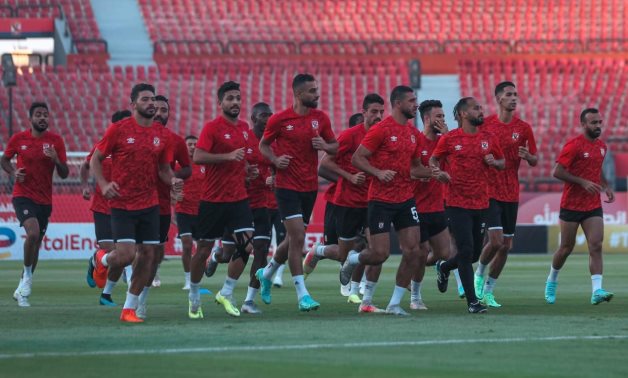 Al Ahly players in the pre-match training session, courtesy of Al Ahly website