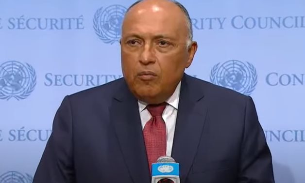 Egyptian Foreign Minister Sameh Shoukry answering reporters' question at the UNSC - Youtube still
