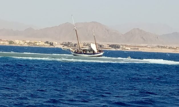 Swiss sailing yacht stranded in Egyptian waters at the Red Sea in July 2021. Press Photo 