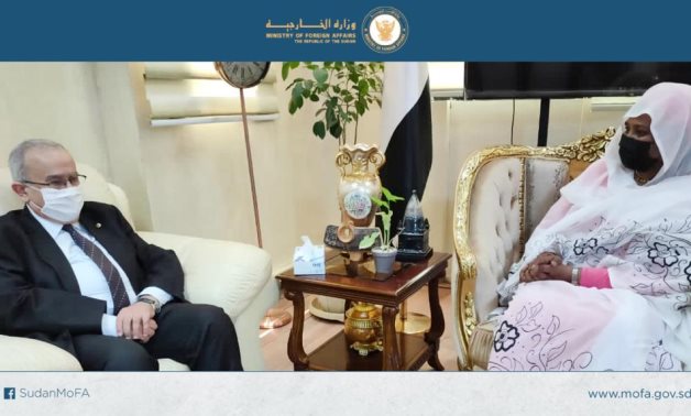 Sudanese Foreign Minister Mariam al-Sadiq al-Mahdi meets with her Algerian counterpart Ramtane Lamamra on Saturday- press photo