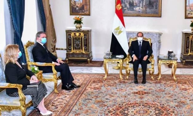 President Abdel Fatah al-Sisi meeting with Serbian Minister of Foreign Affairs Nikola Selakovic in Al Itihadiyah Palace on August 22, 2021. Press Photo
