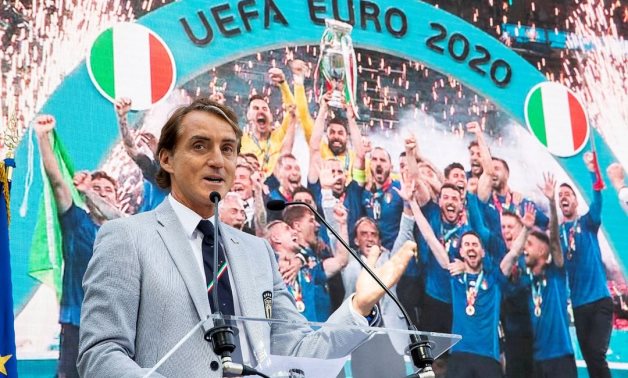 Mancini speaks during a meeting of Italy's President with Italy's players, Reuters