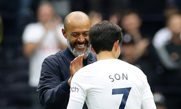 Tottenham Hotspur's Son Heung-min and manager Nuno Espirito Santo after the match REUTERS/David Klein