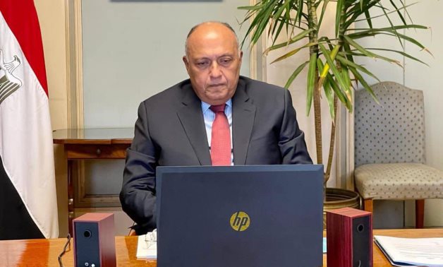 Egypt’s Foreign Minister Sameh Shoukry participates in the virtual meeting of the AU Peace and Security Council on Libya - Egyptian Foreign Ministry