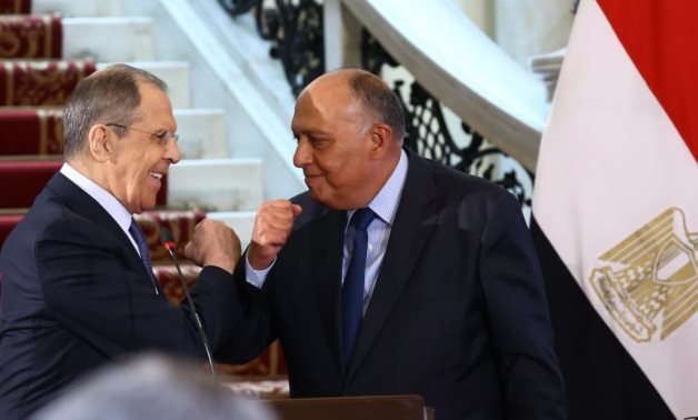 File- File- Egyptian Foreign Minister Sameh Shoukry and Russian counterpart Sergey Lavrov during a press conference in Egypt- Press photo from the Russian Foreign Ministry