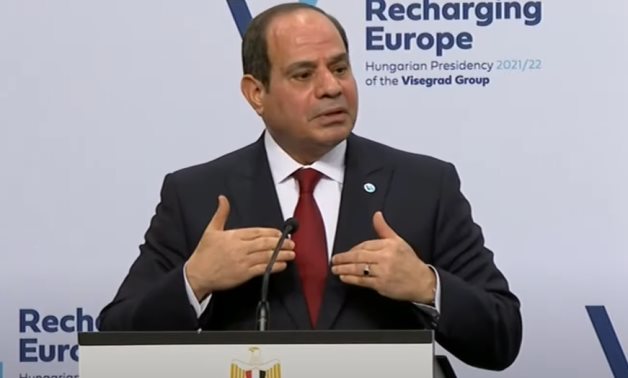 President Abdel Fattah el-Sisi at the V4-Egypt summit Oct. 12, 2021 - Youtube still