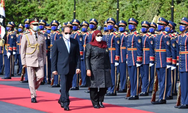 Egypt’s President Abdel Fattah El-Sisi receives Tanzanian President Samia Hassan in Cairo’s Al-Ittihadiya Palace, 10 November 2021 – Egyptian Presidency 