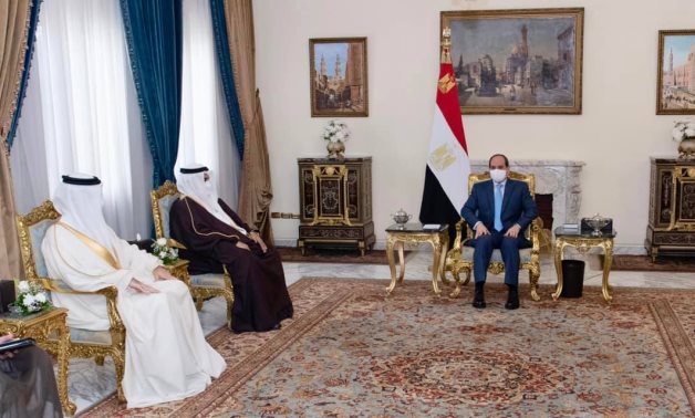 Egyptian President Abdel Fattah El-Sisi meets with Bahraini King's Advisor for Diplomatic Affairs Sheikh Khalid bin Ahmed - Presidency