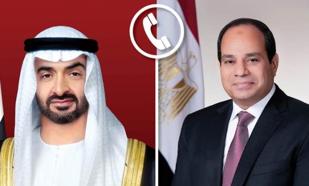 File- President Abdel Fattah El-Sisi received, on Thursday evening, a phone call from Sheikh Mohamed bin Zayed Al Nahyan, Crown Prince of Abu Dhabi- Press photo