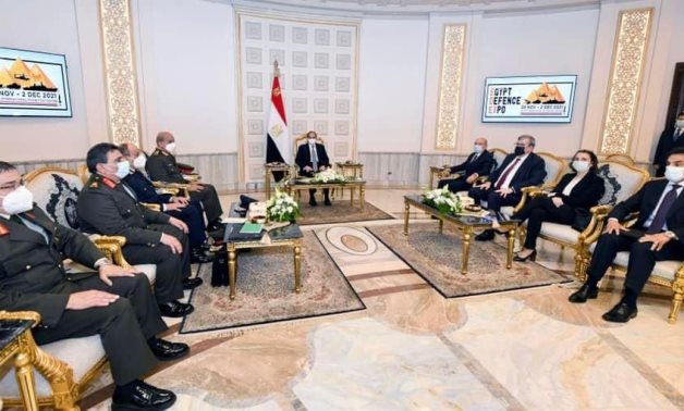 President Abdel Fatah al-Sisi's meeting with CEO and officials of Dassault Aviation in Cairo, Egypt on November 29, 2021. Press Photo