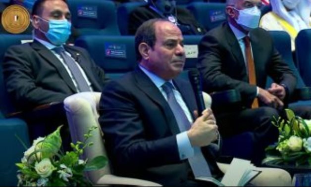 President Abdel Fatah al-Sisi at the 2nd Global Forum for Higher Education (GFHS) organized by ISESCO in New Capital. December 8, 2021. TV screenshot