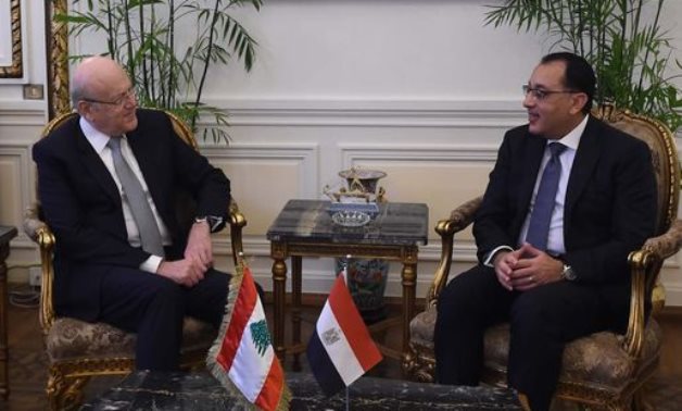 Egypt's Prime Minister Moustafa Madbouli meets with Lebanese counterpart Najib Mikati in Egypt- press photo