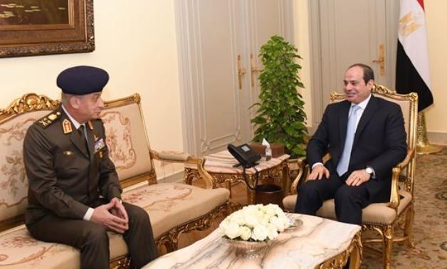 President Abdel Fattah El-Sisi received Commander-in-Chief of the Armed Forces, Minister of Defense and Military Production, General Mohamed Zaki on Sunday- press photo