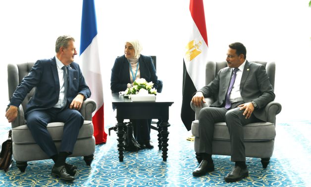 Chairman of the Administrative Control Authority Hassan Abdel Shafy and Head of the French Anti-Corruption Agency Charles Duchaine in Sharm El Sheikh, Egypt on December 14, 2021. Press Photo