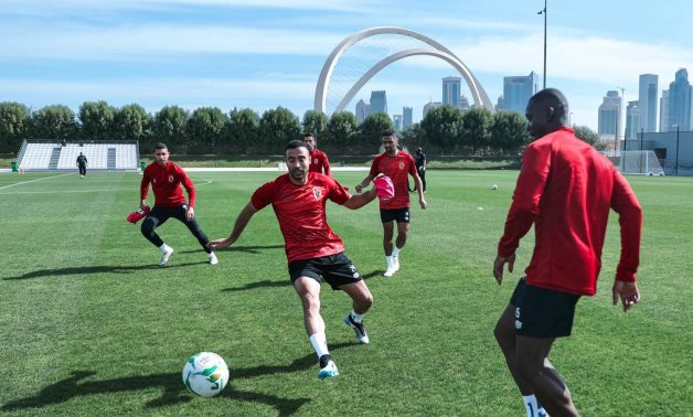 File- Al Ahly's first training session in Qatar