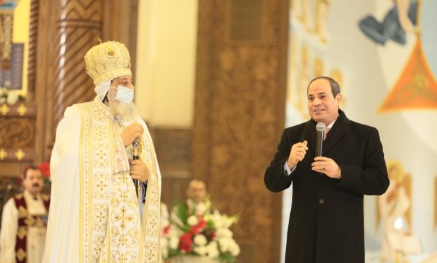 President Abdel Fattah al Sisi at the Christmas Mass in the Cathedral of the Nativity of Christ in the New Administrative Capital, Thursday, 6 January 2022