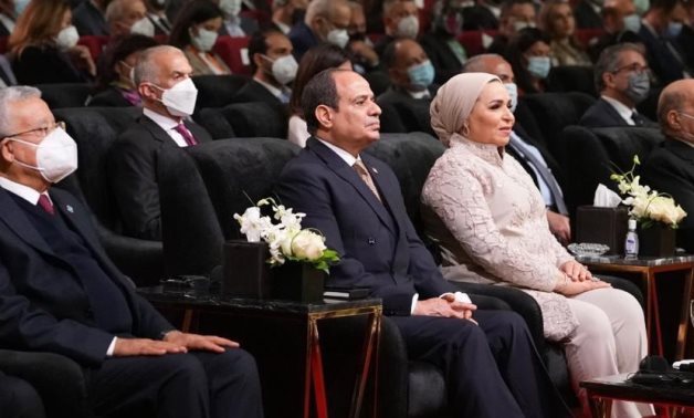 President Abdel Fattah El-Sisi and his spouse First Lady, Entissar El-Sisi witnessed the inauguration of the World Youth Theatre in Sharm El-Sheikh- a press photo