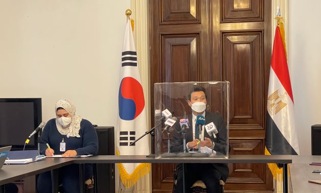  South Korean Ambassador to Egypt Hong Jin-wook holds a press conference on Sunday to give more details on South Korean President Moon's visit to Egypt- Egypt Today/ Samar Samir