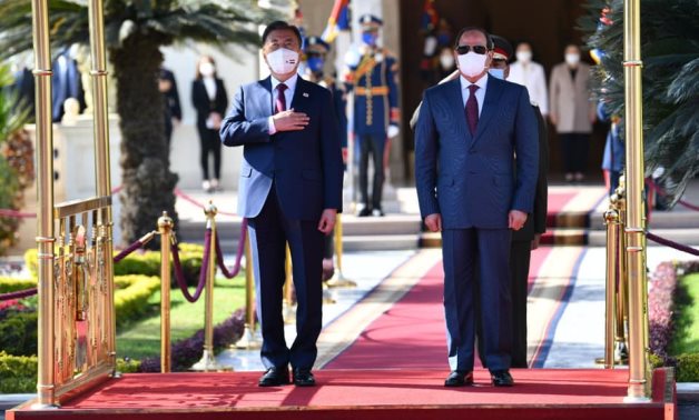 Egypt's President Abdel Fattah El-Sisi receives his South Korean counterpart, President Moon Jae-in in Cairo, 20 January 2022 - Egyptian Presidency