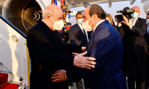 At the Cairo International Airport, President Abdel Fattah El Sisi, on Monday, received his Algerian counterpart Abdelmadjid Tebboune- press photo