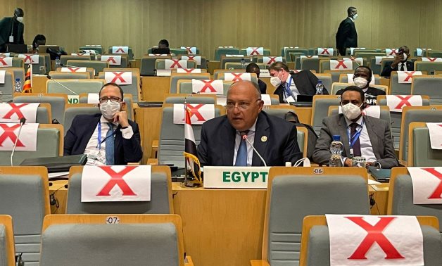 Minister of Foreign Affairs Sameh Shokry in the meeting of the Committee of the CAHOSCC held in Addis Ababa, Ethiopia on February 6, 2022. Press Photo