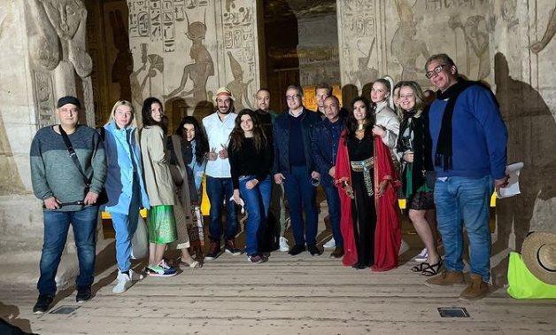 File: a number of bloggers and influencers from Spain, Russia, UAE,UK,Estonia, Germany and Kuwait who attended last night’s celebrations for the Solar Alignment of Ramses II at Abu Simbel.