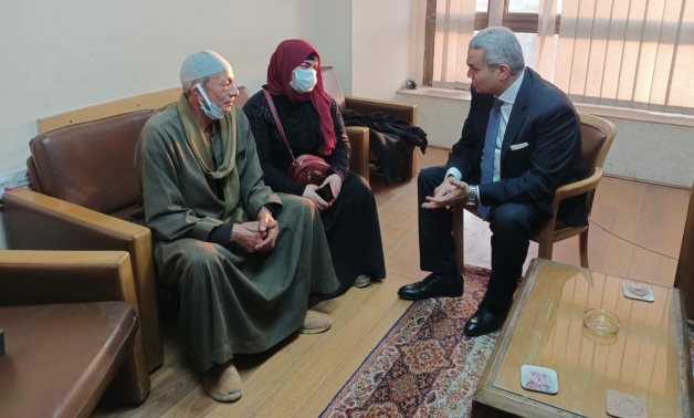 Assistant to the minister of foreign affairs for consulate affairs and expats meeting the family of the Egyptian shot in Ukraine. February 27, 2022. Press Photo