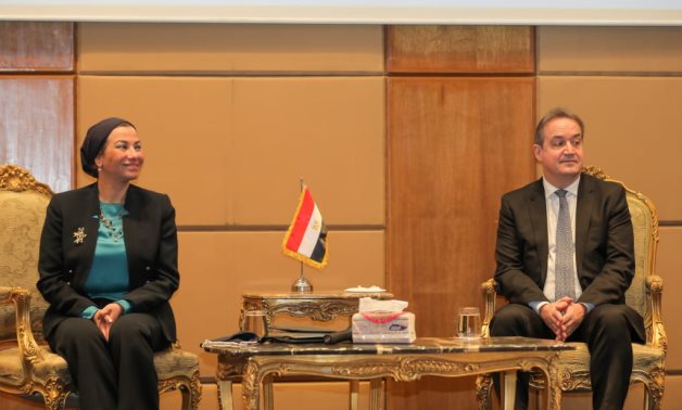 A joint press conference with CEO of the Green Climate Fund (GCF) Yannick Glemarec and Egyptian Minister of Environment Yassmine Fouad in Cairo 0n March 6, 2022- press photo 