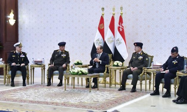 President Abdel El-Sisi Meets with Leaders of the Armed Forces After Performing Friday Prayers- press photo