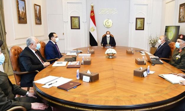 President Abdel Fattah El Sisi meets with the Prime Minister, and other ministers, officials to review the situation of wheat cultivation amid the ongoing Ukraine-Russia military escalation- press photo