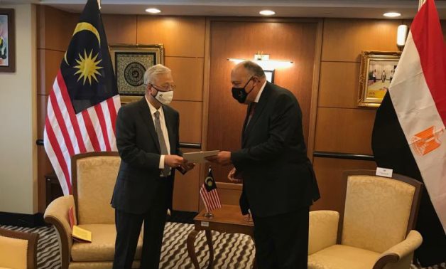 Minister of Foreign Affairs Sameh Shokry and Malaysian Prime Minister Ismail Sabri bin Yaakob on March 14, 2022. Press Photo