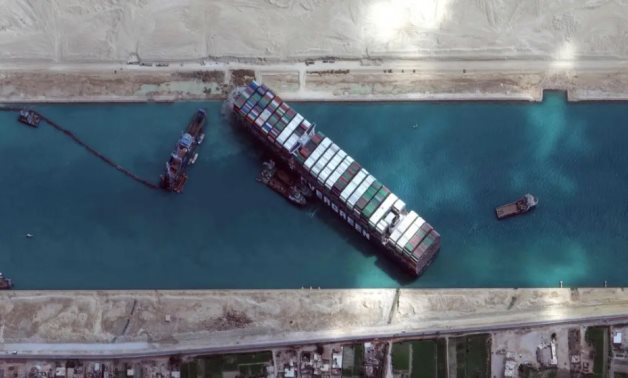  Ever Given blocked the Suez Canal in 2021-Credit: Maxar Technologies, via Agence France-Presse—Getty Images