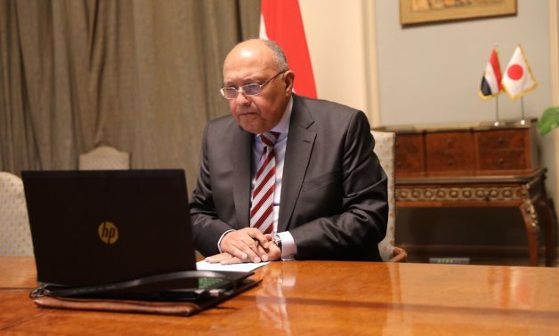 File- Foreign Minister Sameh Shoukry received a video call from Japanese Foreign Minister Yoshimasa Hayashi- Press photo