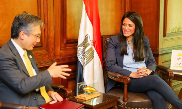 The Minister of International Cooperation, Rania A. Al-Mashat, with Ambassador Gareth Bayley, Ambassador of UK to Egypt 