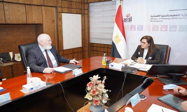Minister of Planning and Economic Development Hala El-Said and Frans Timmermans, Executive Vice President of the European Commission for the Green Deal